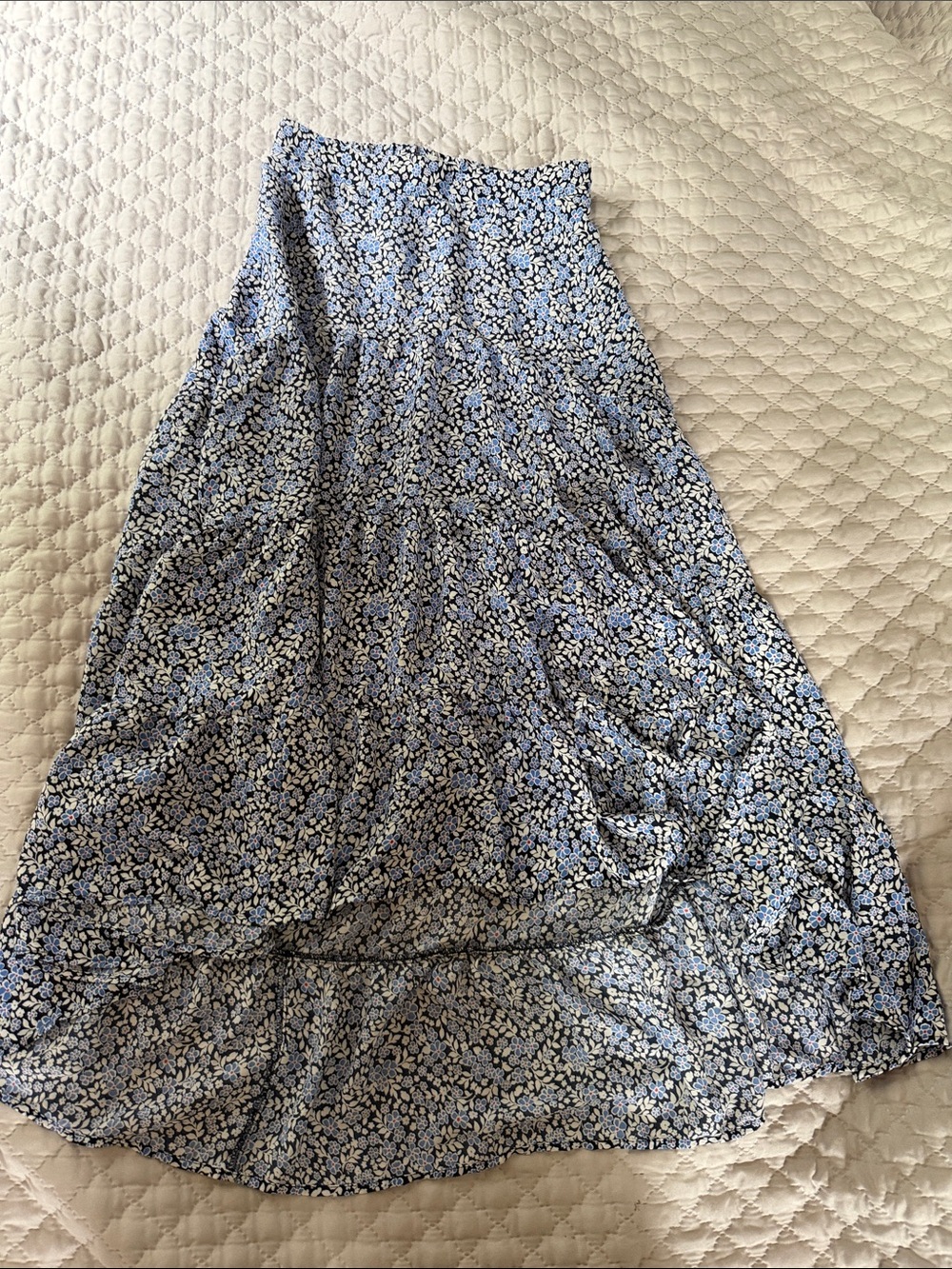 Blue Rain Light Blue Floral High-Low Tiered Maxi Skirt